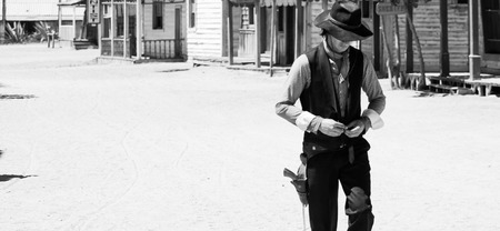 Tabernas, Spain -Cowboys show in an old city to the west of Fort Bravo Texas Hollywood in Tabernas, Spainのeditorial素材