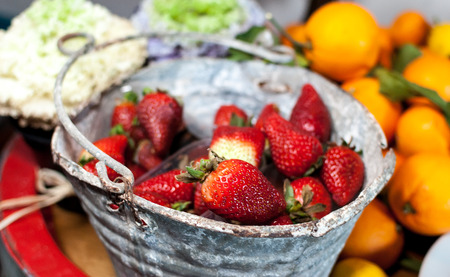Composition with fresh strawberriesの写真素材