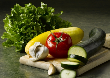 Various vegetables on a counter topの写真素材
