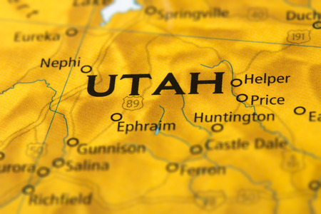 Closeup of Utah on a political map of the United States.の写真素材