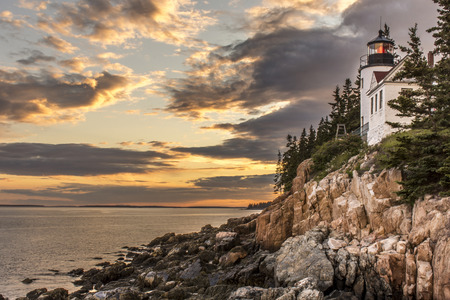 Bass Harbor Head Lighthouse at Sunset (Zoomed In) - Acadia National Park, Maine, United Statesの写真素材