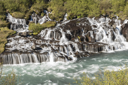 Hraunfossar Waterfall in Iceland - Long Exposureの写真素材