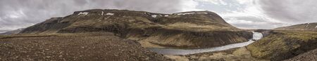 Panoramic photo featuring Thorufoss (ÃžÃ³rufoss) Waterfall, Iceland.