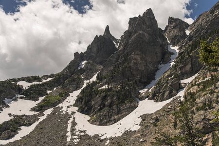 Mountains behind Emerald Lake, Colorado, in Rocky Mountain National Park.の写真素材