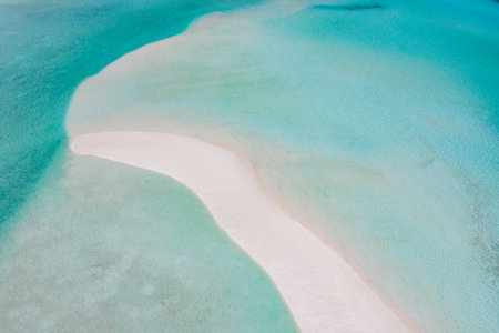Maldives island sandbank in a lagoon in aerial view. Exotic sea bay, tropical pattern in natureの写真素材