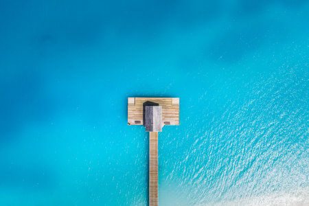 Aerial view of swimming pool in luxury hotel resort - Holiday Vacation conceptの写真素材