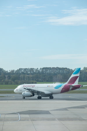 Eurowings Airbus A319-132 taxi in runway. European airline, commercial travel. Vienna, Austria, 04.10.19のeditorial素材