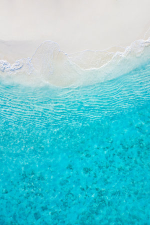 Relaxing aerial beach, summer vacation holiday template banner. Waves surf amazing blue ocean...