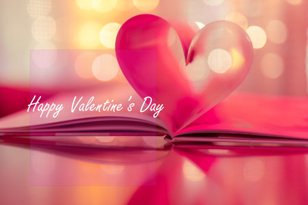 Love Valenstines day design. Perfect heart shape book pages romance. Vintage style quotes lights reflection Beautiful February Valentine day artistic background. Couple anniversaryの写真素材