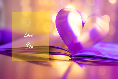 Closeup love Valenstines day Perfect heart shape book pages romantic. Vintage style colors, quotes lights reflections. Beautiful February Valentine day artistic. Couple anniversaryの写真素材