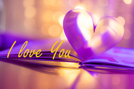 Closeup love Valenstines day Perfect heart shape book pages romantic. Vintage style colors, quotes lights reflections. Beautiful February Valentine day artistic. Couple anniversaryの写真素材