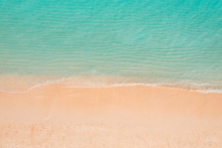 Aerial tropical beach Maldives island landscape sunlight palm trees sand blue sea stunning exotic paradise vacation travel relaxing sunny coastline turquoise water clear sky peaceの写真素材