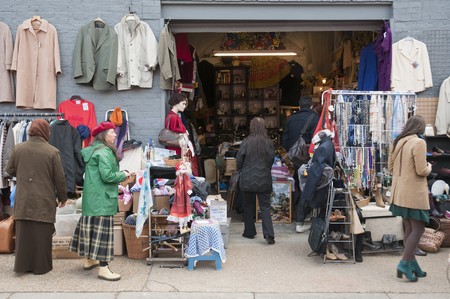 LONDON - OCTOBER 17: Clothing stall in Bricklane market, which takes place every Sunday. October 17, 2010 in London, England.のeditorial素材