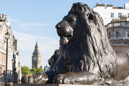 Cropped shot of lion statue in Trafalgar square in central London, UK の写真素材