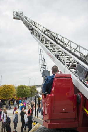 LONDON, UK - OCTOBER 20: Fire fighters from across the globe demonstrate their skills during the three days of the World rescue challenge. October 20, 2012 in London.のeditorial素材