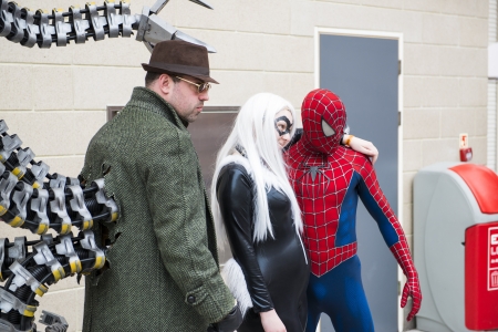 LONDON, UK - May 26: Spiderman and Doctor Octopus cosplayers posing at the MCMExpo at the Excel...