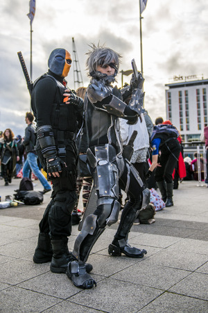 LONDON, UK - OCTOBER 26: Cosplayer dressed as a  Raiden from Metal Gear Rising, Revengeance for the Comicon at the Excel Centre's MCM Expo. October 26, 2013 in London.のeditorial素材