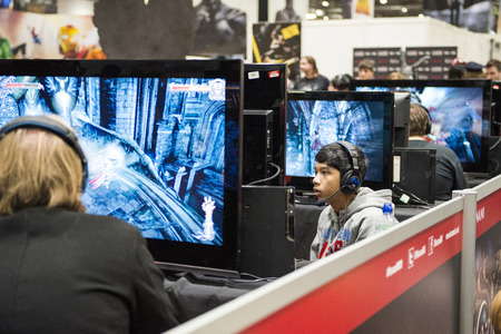 LONDON, UK - OCTOBER 26: Players testing previews of games to be released in 2014, inside the...