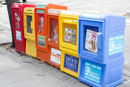 NEW YORK, US - NOVEMBER 23: Newspaper vending machines in Chelsea. November 23, 2013 in New York.のeditorial素材