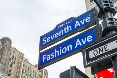 NEW YORK, US - NOVEMBER 23: Seventh Avenue and Fashion Avenue street signs. November 23, 2013 in New York.のeditorial素材