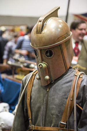 LONDON, UK - OCTOBER 26: Steampunk rocketeer outfit in the Comicon at the Excel Centre's MCM Expo. October 26, 2013 in London.のeditorial素材