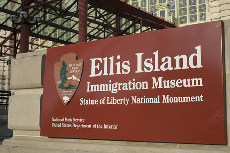 NEW YORK, US - NOVEMBER 22: Facade of Ellis Island museum, formerly where arriving immigrants had to register. November 22, 2013 in New York.のeditorial素材