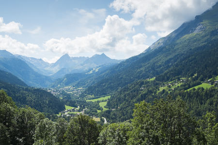 LA VILLETTE, FRANCE - AUGUST 24: Landscape showing town of La Villette. The valley is part of the Mont Blanc tour, which goes through France, Italy and Switzerland. August 24, 2014 in La Villette.のeditorial素材