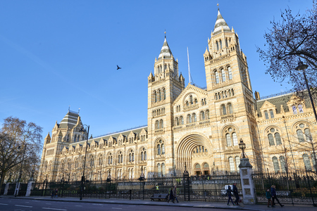LONDON, UK - DECEMBER 20: Facade of the Natural History museum in bright sunny day. December 20, 2014 in London.のeditorial素材