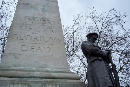 Detail of WW1 memorial in Euston Station, in London. The monument was erected in memory of the Northwestern Railway Company members who died at the war.のeditorial素材