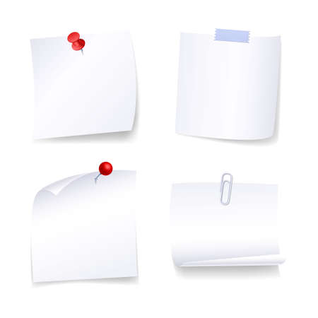 Blank white paper set on white background realistic isolated vector illustration. Note papers with bent corner.のイラスト素材