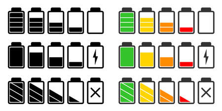 Battery icons vector set. UI design elements of battery percentage.のイラスト素材