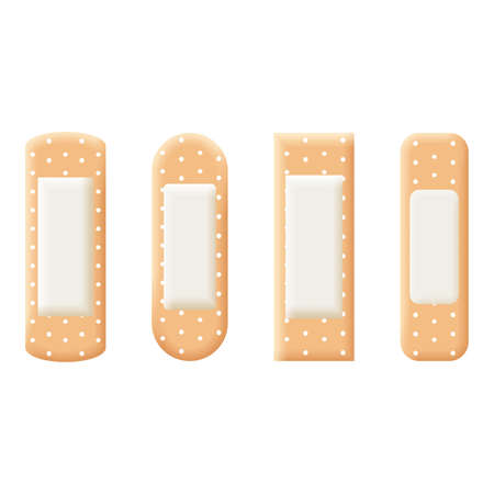 Adhesive bandage elastic medical plasters vector set. Set items isolated on white background.のイラスト素材