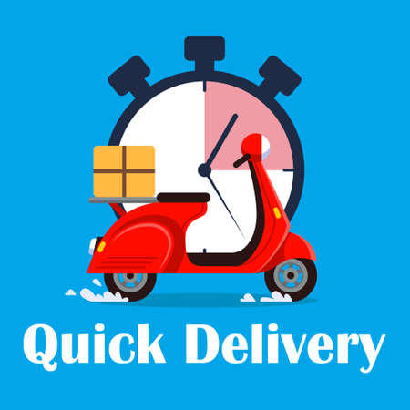 Vector illustration. Flat trending illustration for websites, magazines and apps. Courier on delivering.のイラスト素材