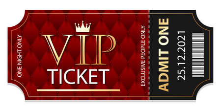 Stub black and red VIP admission ticket template with golden glittering VIP sign.のイラスト素材