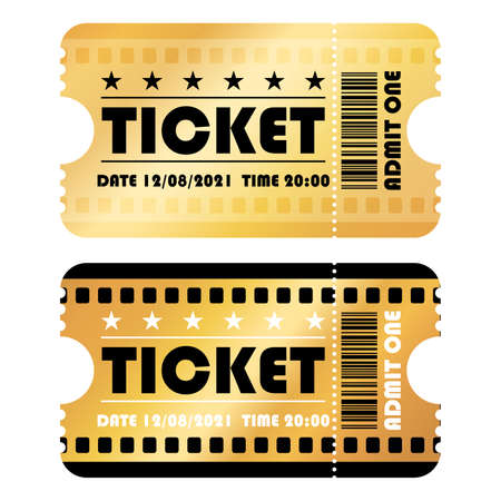 Luxury 2 gold tickets and coupons template vector isolated.のイラスト素材