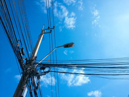 electric post on sky backgroundの写真素材