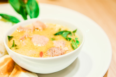 Closeup green curry with pork (Kang Keaw Wan), Thai local foodの写真素材