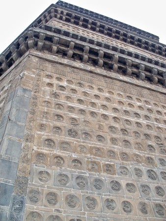 Wall with Buddha carvingsの写真素材