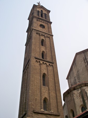 View of a bell tower of churchの写真素材