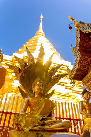 Golden pagoda at Wat Phrathat Doi Suthep, Chiang Mai Thailand
