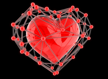 Red abstract polygonal heart isolated on black background. Love symbol. Romantic background for Valentines day.の写真素材