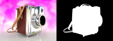 Old camera computer generated on a pink bokeh background with alpha channel for cutting background.の写真素材