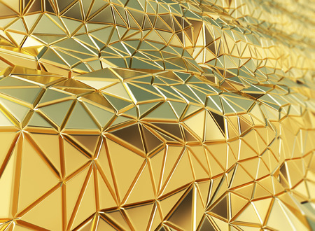 3D rendering beautiful shiny golden triangle geometry design background.の写真素材