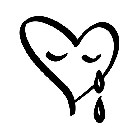 Crying black heart shapes with teardrops.  illustration.のイラスト素材