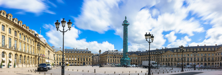 Paris, France - May 2, 2017: Panoramic views of Place Vendï¿½me square with blue sky and cloudy on May 2, 2017, in Paris, France.のeditorial素材