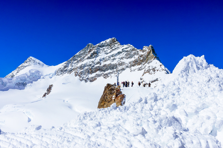 Jungfraujoch, Switzerland - April 29, 2017: The Alps mountains from the view of Jungfraujoch station, Switzerland.のeditorial素材