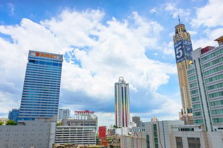 Bangkok, Thailand - June 3, 2017: Baiyoke Tower I and II with a cloudy background, seen from Palladium Mall in Bangkok, Thailand.のeditorial素材