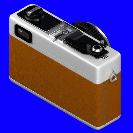 3d rendering of isometric old retro vintage camera isolated on a blue background for easy to split out.の写真素材