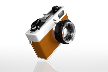 3d rendering of a retro vintage camera isolated on white backgroundの写真素材