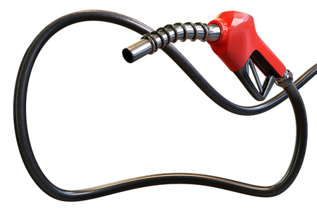 3d rendering of a red gasoline dispenser handles with hose decorated to frame for copy space, isolated on white background with clipping paths.の写真素材